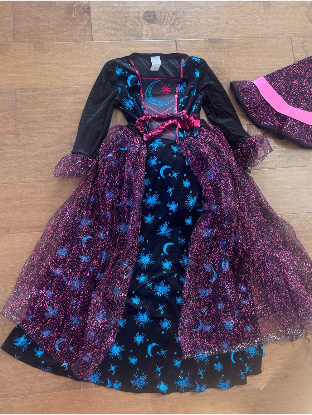 Girls' Magic Moon & Stars Witch Costume Dress - Black & Pink size 10/12